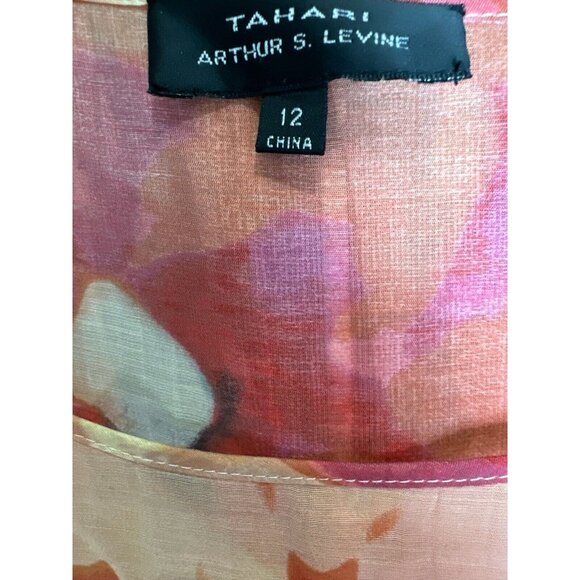 TAHARI Arthur S Levine Floral Watercolor Print Tencel Sleeveless Dress US Sz 12 - Picture 3 of 7